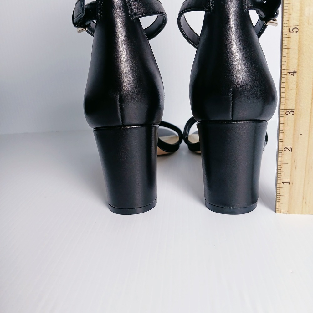 Nine West Womens Pruce Black Leather Block Heel Ankle Strap Sandals 8.5W - Picture 9 of 12